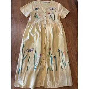 Vintage 90s Cotton Maxi Dress Oversized Med Floral Prairie Cottage Modest